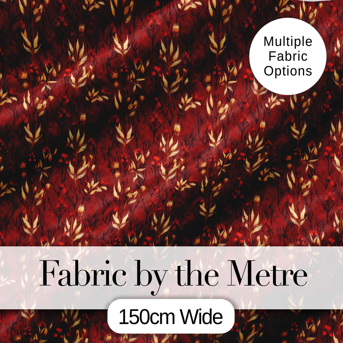 Rich Red and Gold Autumn Botanical Leaves Seamless Pattern Digital Print Fabric by the Metre UK Sewing Quilting Textile