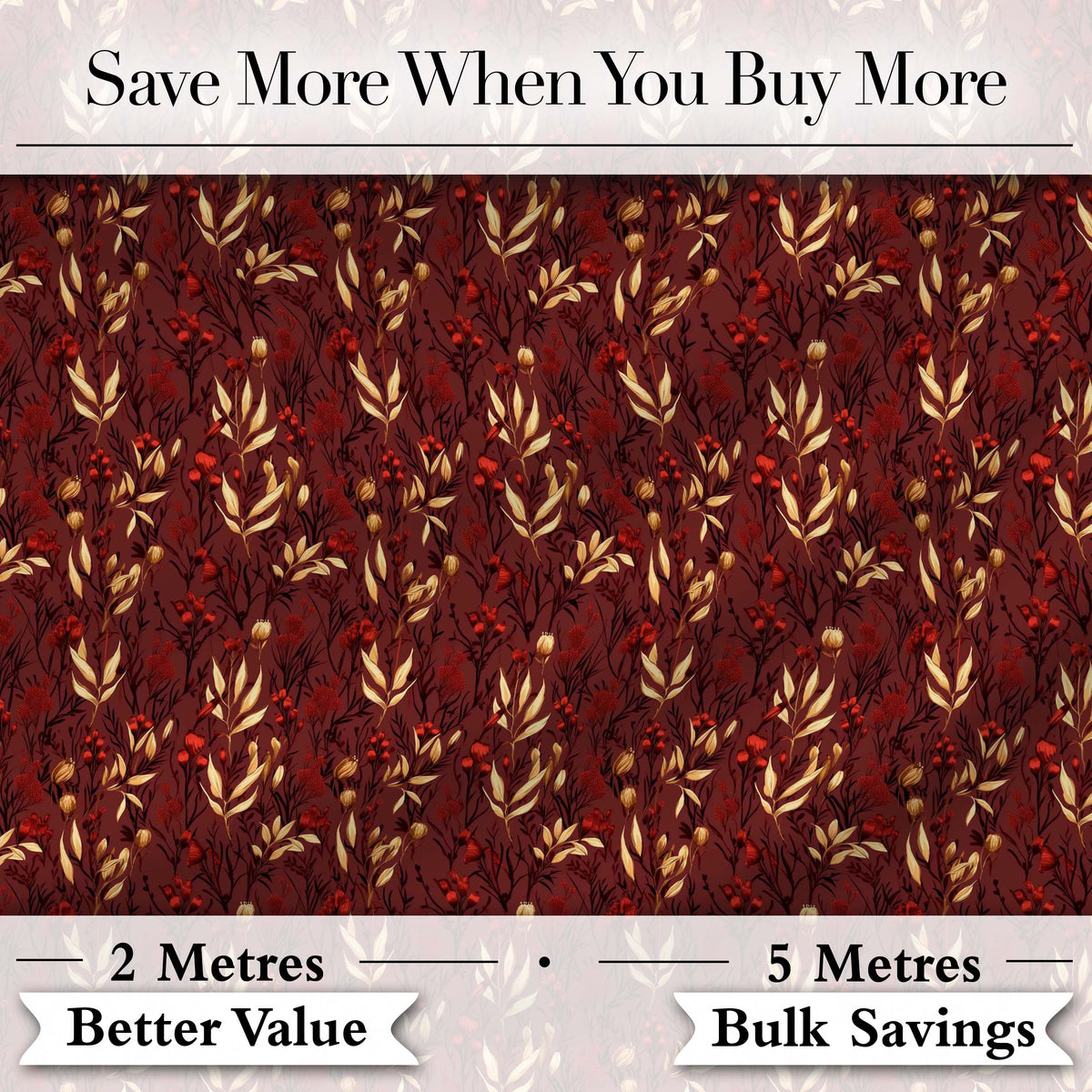Rich Red and Gold Autumn Botanical Leaves Seamless Pattern Digital Print Fabric by the Metre UK Sewing Quilting Textile