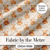 Vintage Teddy Bears with Hearts on Beige Seamless Pattern Digital Print Fabric by the Metre UK Sewing Quilting Textile
