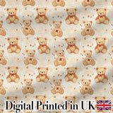 Vintage Teddy Bears with Hearts on Beige Seamless Pattern Digital Print Fabric by the Metre UK Sewing Quilting Textile