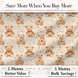 Vintage Teddy Bears with Hearts on Beige Seamless Pattern Digital Print Fabric by the Metre UK Sewing Quilting Textile