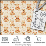 Vintage Teddy Bears with Hearts on Beige Seamless Pattern Digital Print Fabric by the Metre UK Sewing Quilting Textile