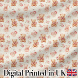 Cute Teddy Bears with Pink Roses Seamless Pattern Digital Print Fabric by the Metre UK Sewing Quilting Textile