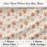 Cute Teddy Bears with Pink Roses Seamless Pattern Digital Print Fabric by the Metre UK Sewing Quilting Textile