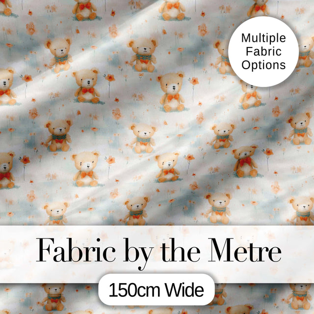 Soft Teddy Bears with Floral Accents Seamless Pattern Digital Print Fabric by the Metre UK Sewing Quilting Textile