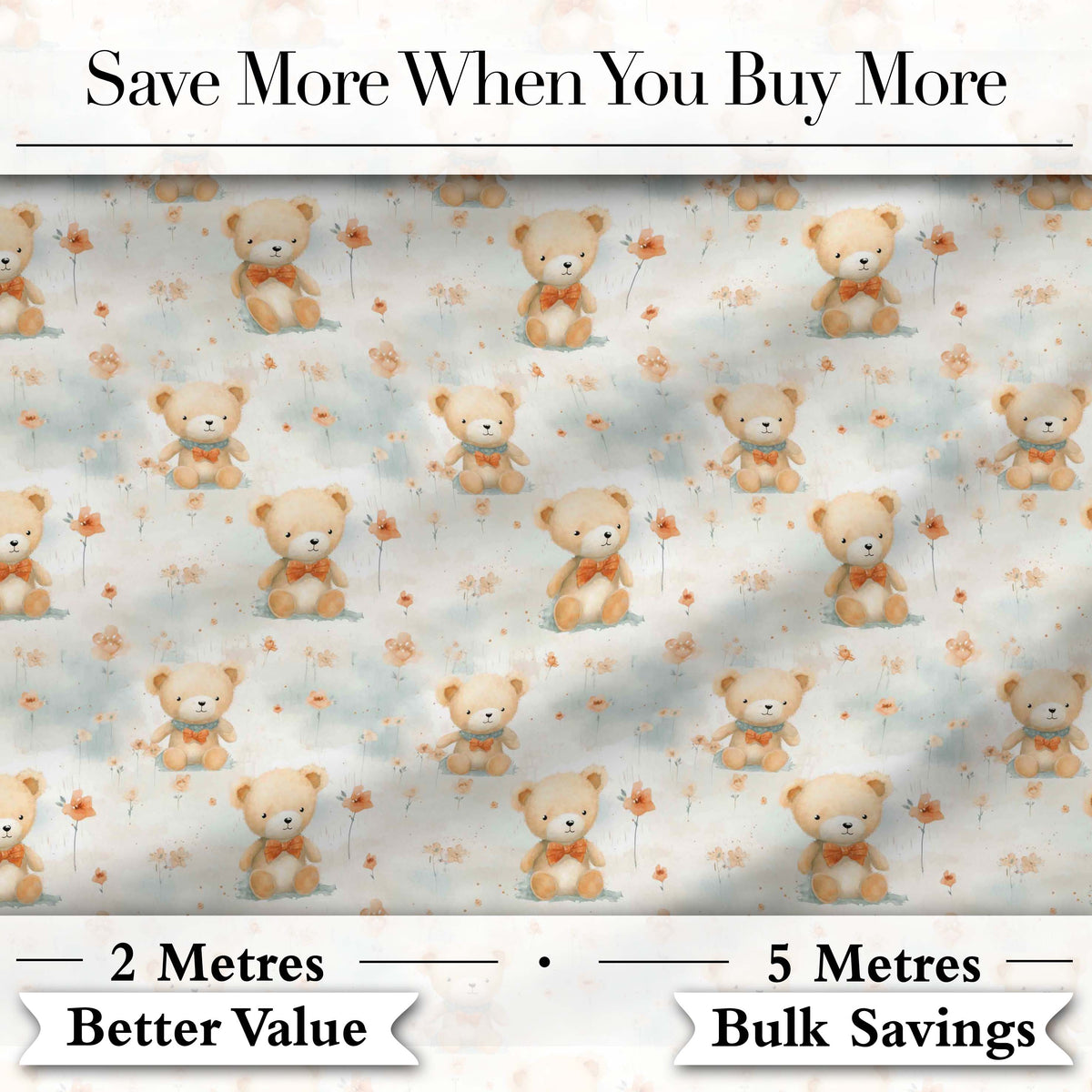 Soft Teddy Bears with Floral Accents Seamless Pattern Digital Print Fabric by the Metre UK Sewing Quilting Textile