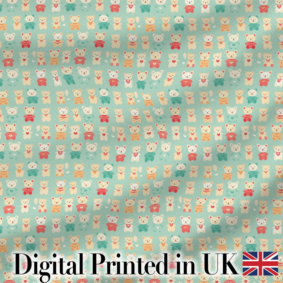 Small Cute Teddy Bears on Green Background Seamless Pattern Digital Print Fabric by the Metre UK Sewing Quilting Textile