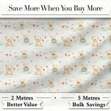 Cute Teddy Bears with Hearts and Soft Pastel Background Seamless Pattern Digital Print Fabric by the Metre UK Sewing Quilting Textile