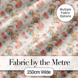 Teddy Bears with Blue Bows and Pink Roses Seamless Pattern Digital Print Fabric by the Metre UK Sewing Quilting Textile