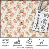 Teddy Bears with Blue Bows and Pink Roses Seamless Pattern Digital Print Fabric by the Metre UK Sewing Quilting Textile
