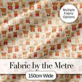 Adorable Teddy Bears with Hearts on Cream Background Seamless Pattern Digital Print Fabric by the Metre UK Sewing Quilting Textile