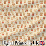 Adorable Teddy Bears with Hearts on Cream Background Seamless Pattern Digital Print Fabric by the Metre UK Sewing Quilting Textile