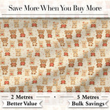 Adorable Teddy Bears with Hearts on Cream Background Seamless Pattern Digital Print Fabric by the Metre UK Sewing Quilting Textile