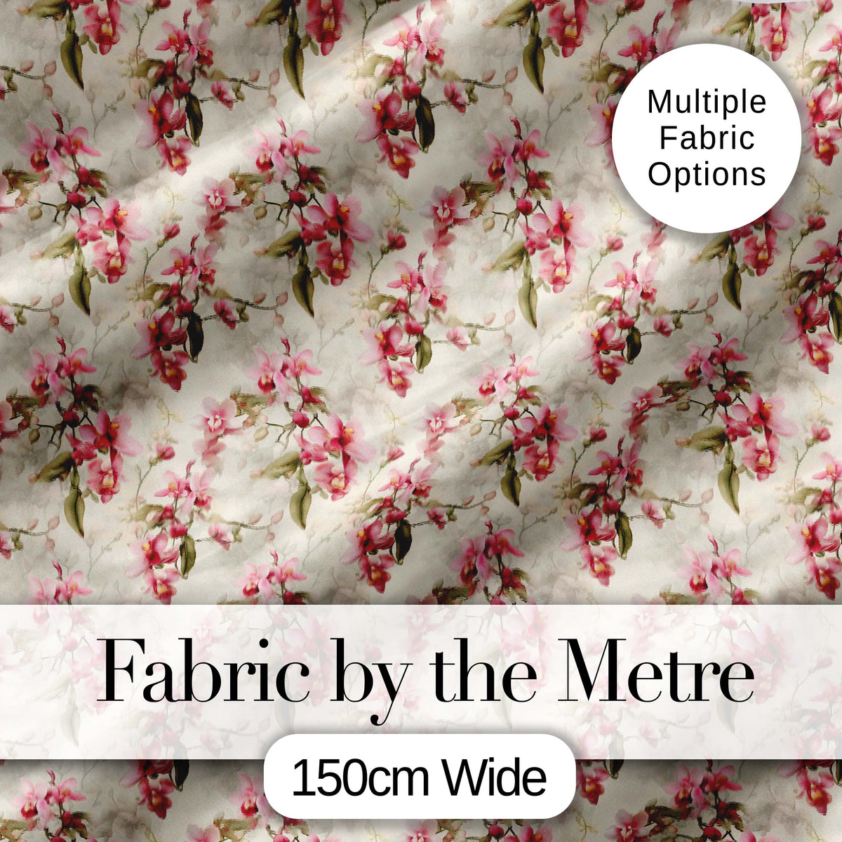 Soft Pink Orchid Floral Vintage Seamless Pattern Digital Print Fabric by the Metre UK Sewing Quilting Textile