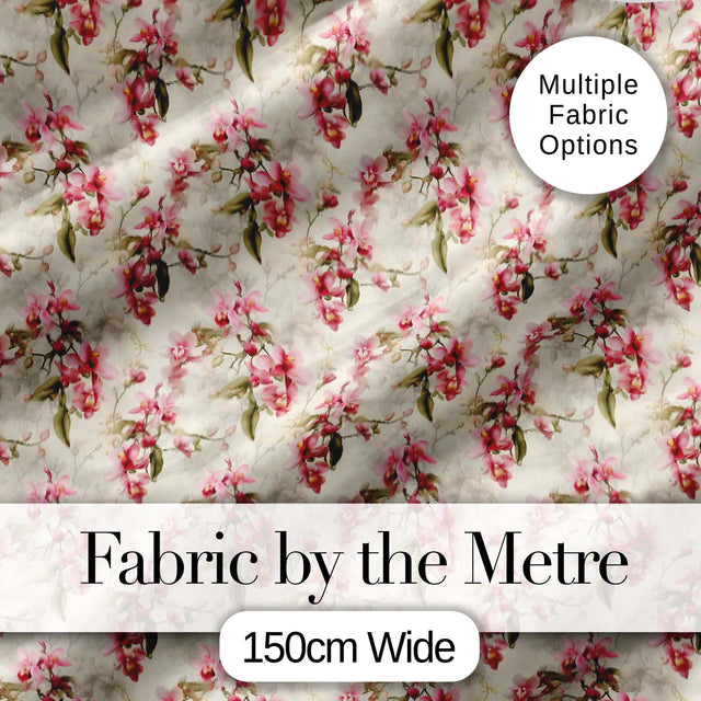 Soft Pink Orchid Floral Vintage Seamless Pattern Digital Print Fabric by the Metre UK Sewing Quilting Textile