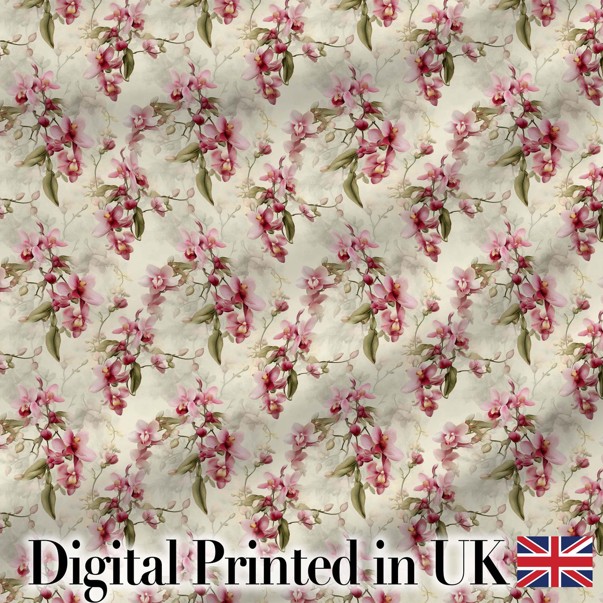 Soft Pink Orchid Floral Vintage Seamless Pattern Digital Print Fabric by the Metre UK Sewing Quilting Textile