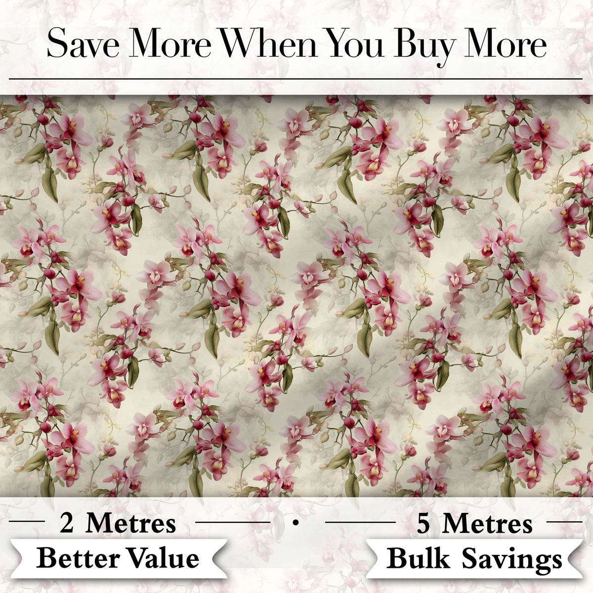 Soft Pink Orchid Floral Vintage Seamless Pattern Digital Print Fabric by the Metre UK Sewing Quilting Textile