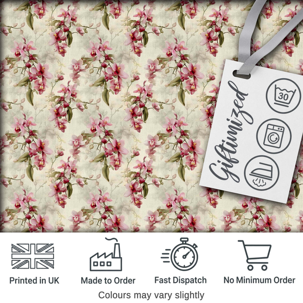 Soft Pink Orchid Floral Vintage Seamless Pattern Digital Print Fabric by the Metre UK Sewing Quilting Textile