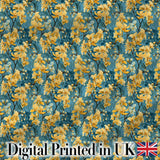 Golden Yellow Floral Botanical Blue Background Seamless Pattern Digital Print Fabric by the Metre UK Sewing Quilting Textile