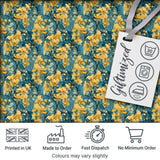 Golden Yellow Floral Botanical Blue Background Seamless Pattern Digital Print Fabric by the Metre UK Sewing Quilting Textile