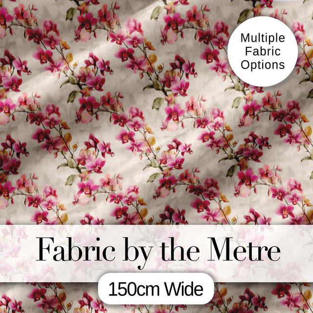 Pink Orchid Branch Vintage Neutral Seamless Pattern Digital Print Fabric by the Metre UK Sewing Quilting Textile