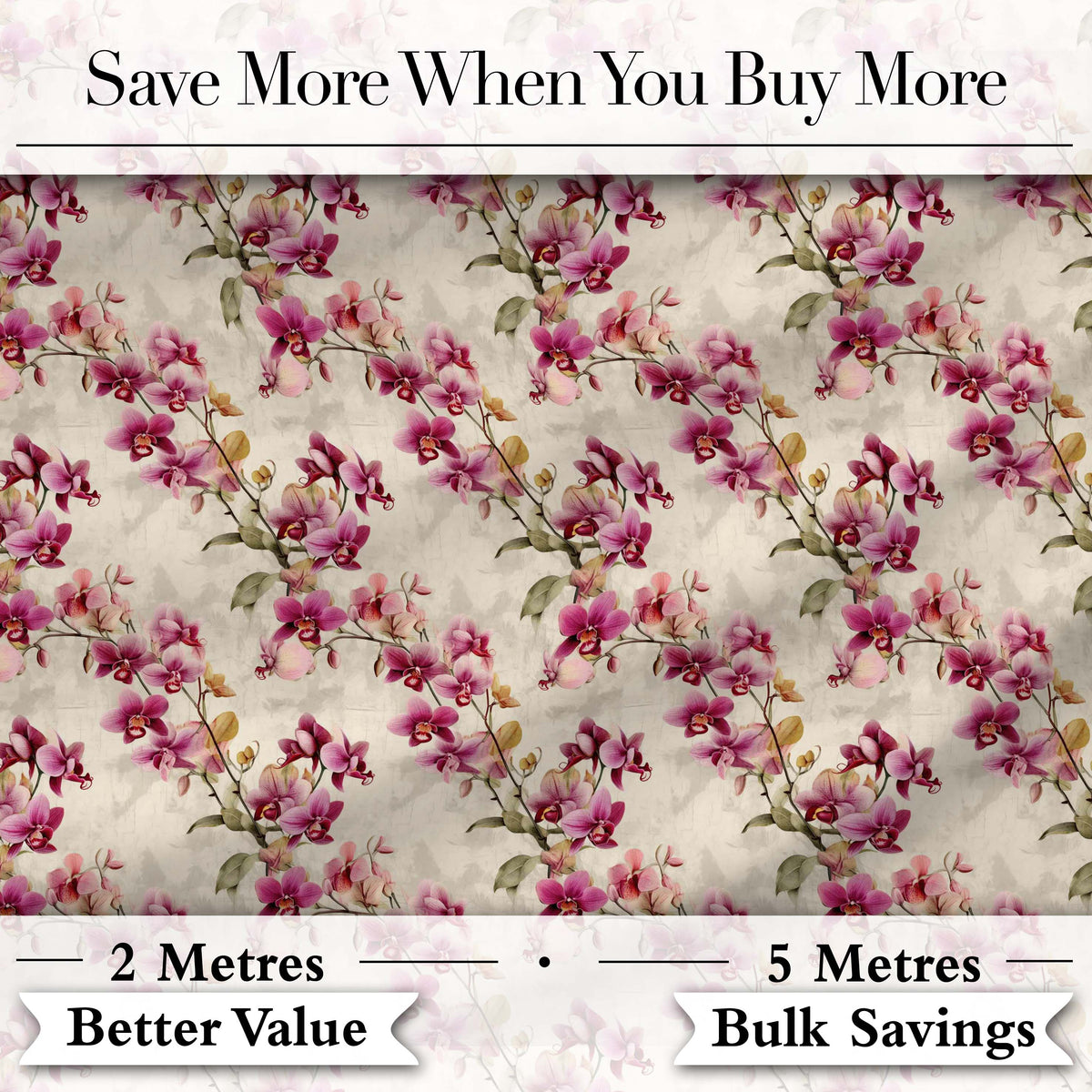 Pink Orchid Branch Vintage Neutral Seamless Pattern Digital Print Fabric by the Metre UK Sewing Quilting Textile