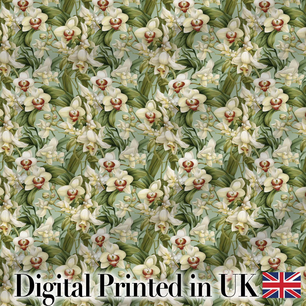 Green Orchid Floral Garden Natural Seamless Pattern Digital Print Fabric by the Metre UK Sewing Quilting Textile