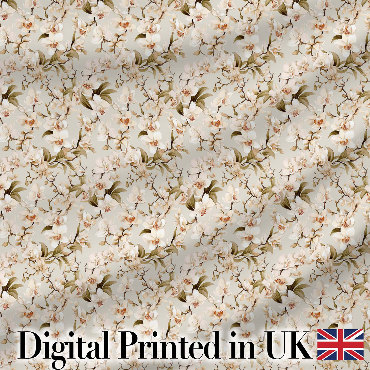 Elegant White Orchid Floral Vintage Seamless Pattern Digital Print Fabric by the Metre UK Sewing Quilting Textile