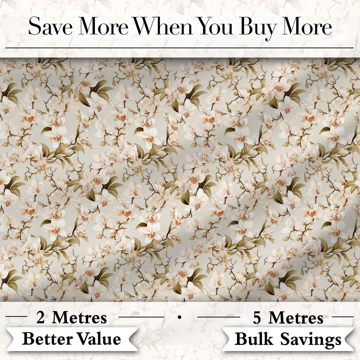 Elegant White Orchid Floral Vintage Seamless Pattern Digital Print Fabric by the Metre UK Sewing Quilting Textile