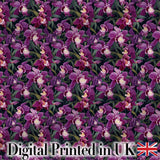 Deep Purple Orchid Floral Dark Background Seamless Pattern Digital Print Fabric by the Metre UK Sewing Quilting Textile