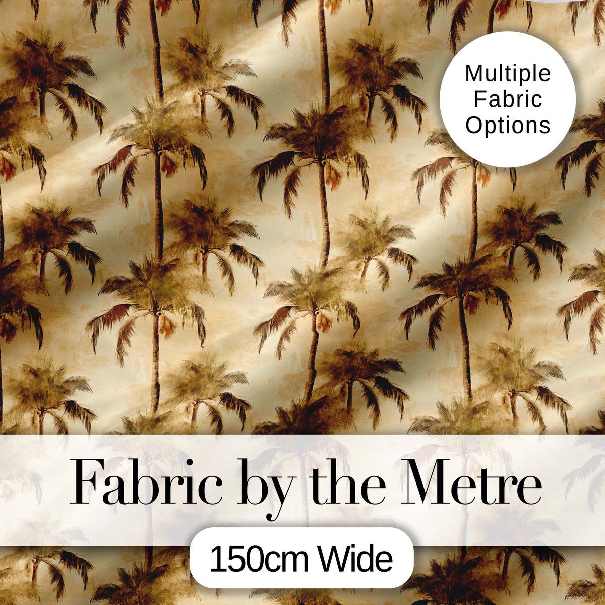 Tropical Palm Tree Vintage Beige Seamless Pattern Digital Print Fabric by the Metre UK Sewing Quilting Textile