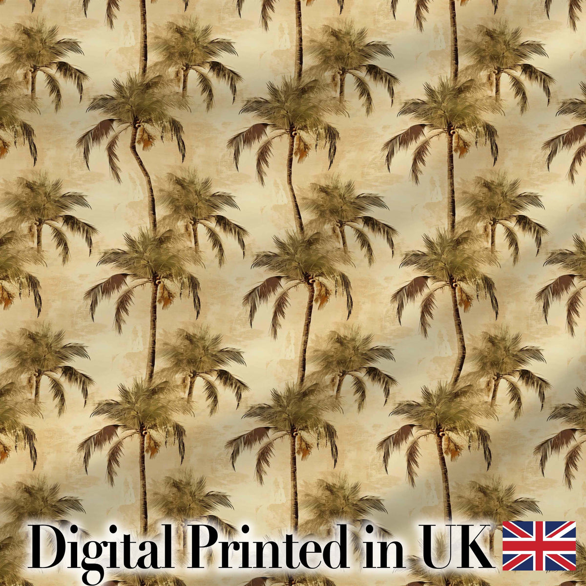 Tropical Palm Tree Vintage Beige Seamless Pattern Digital Print Fabric by the Metre UK Sewing Quilting Textile