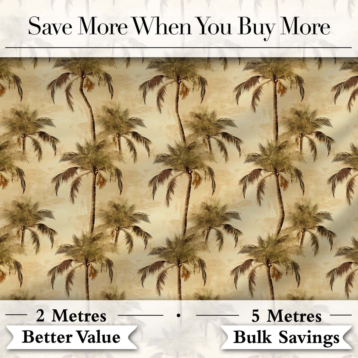 Tropical Palm Tree Vintage Beige Seamless Pattern Digital Print Fabric by the Metre UK Sewing Quilting Textile