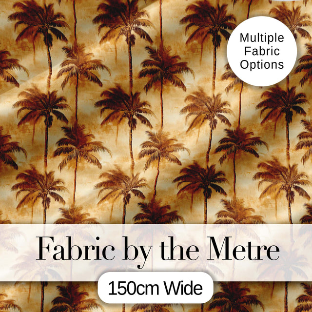 Classic Brown Palm Tree Vintage Coastal Seamless Pattern Digital Print Fabric by the Metre UK Sewing Quilting Textile