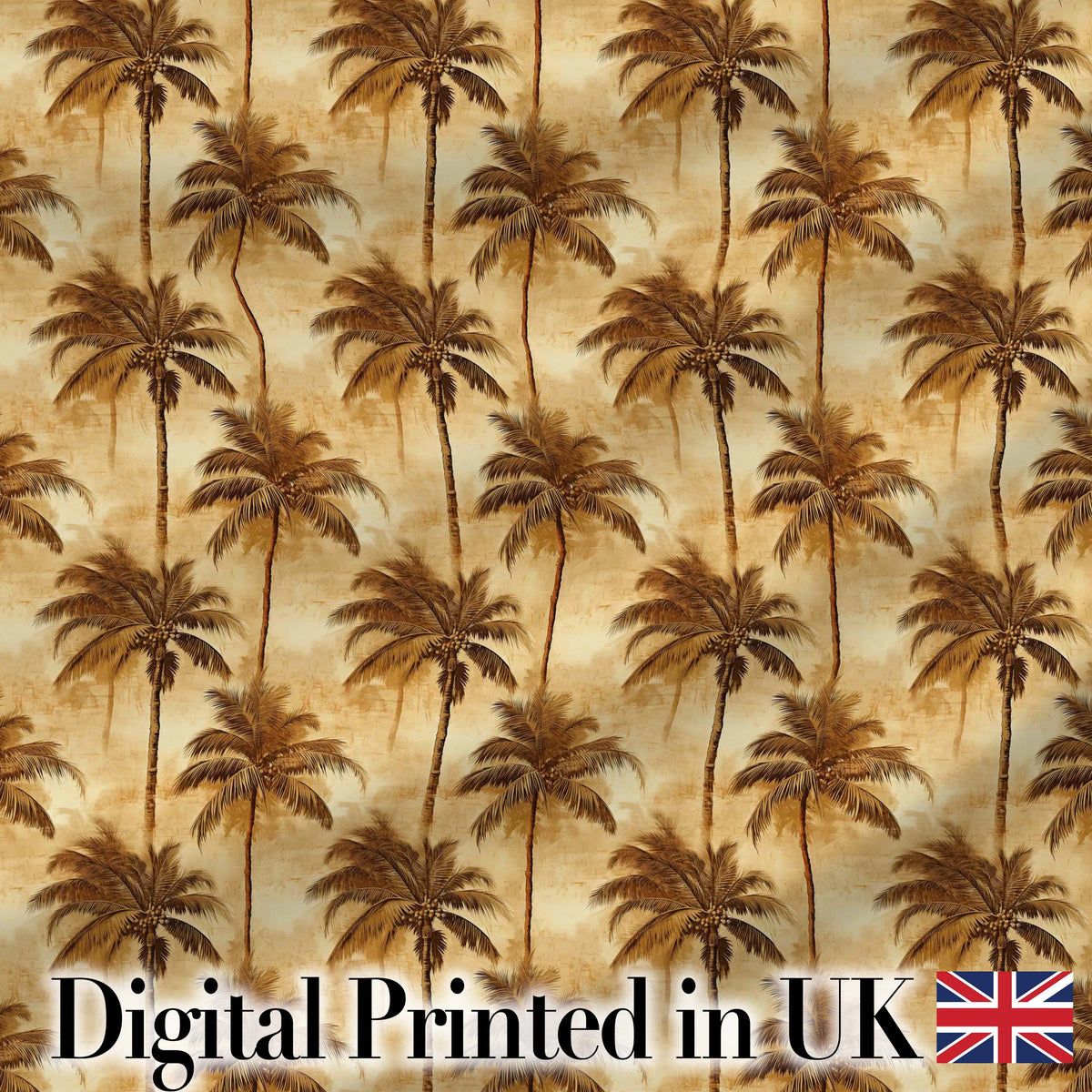 Classic Brown Palm Tree Vintage Coastal Seamless Pattern Digital Print Fabric by the Metre UK Sewing Quilting Textile