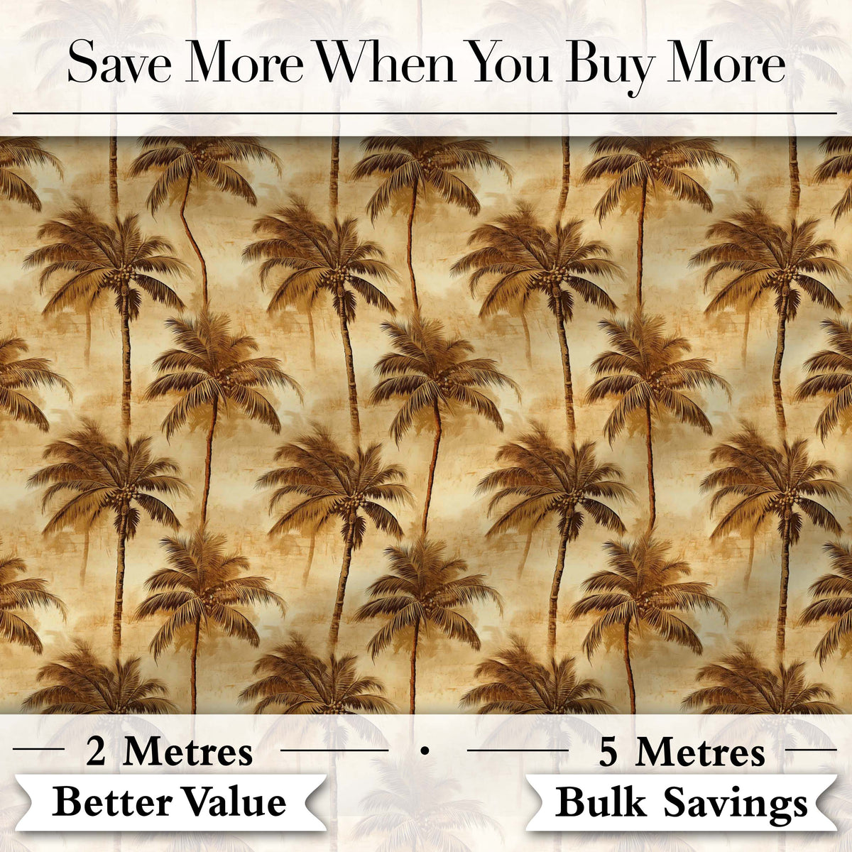 Classic Brown Palm Tree Vintage Coastal Seamless Pattern Digital Print Fabric by the Metre UK Sewing Quilting Textile
