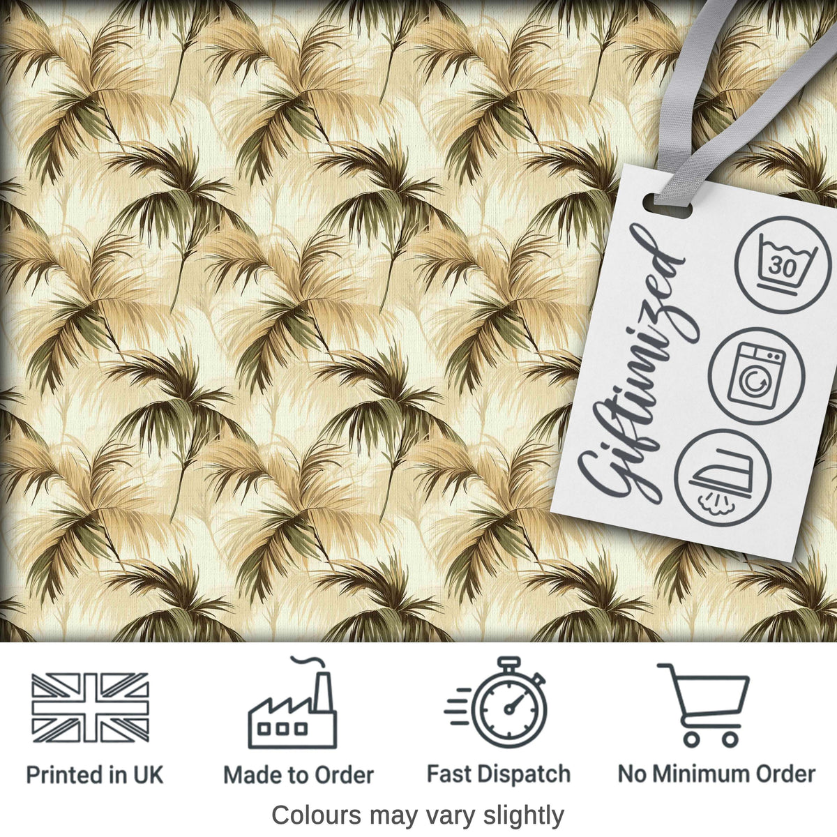 Vintage Beige Palm Leaves Tropical Seamless Pattern Digital Print Fabric by the Metre UK Sewing Quilting Textile