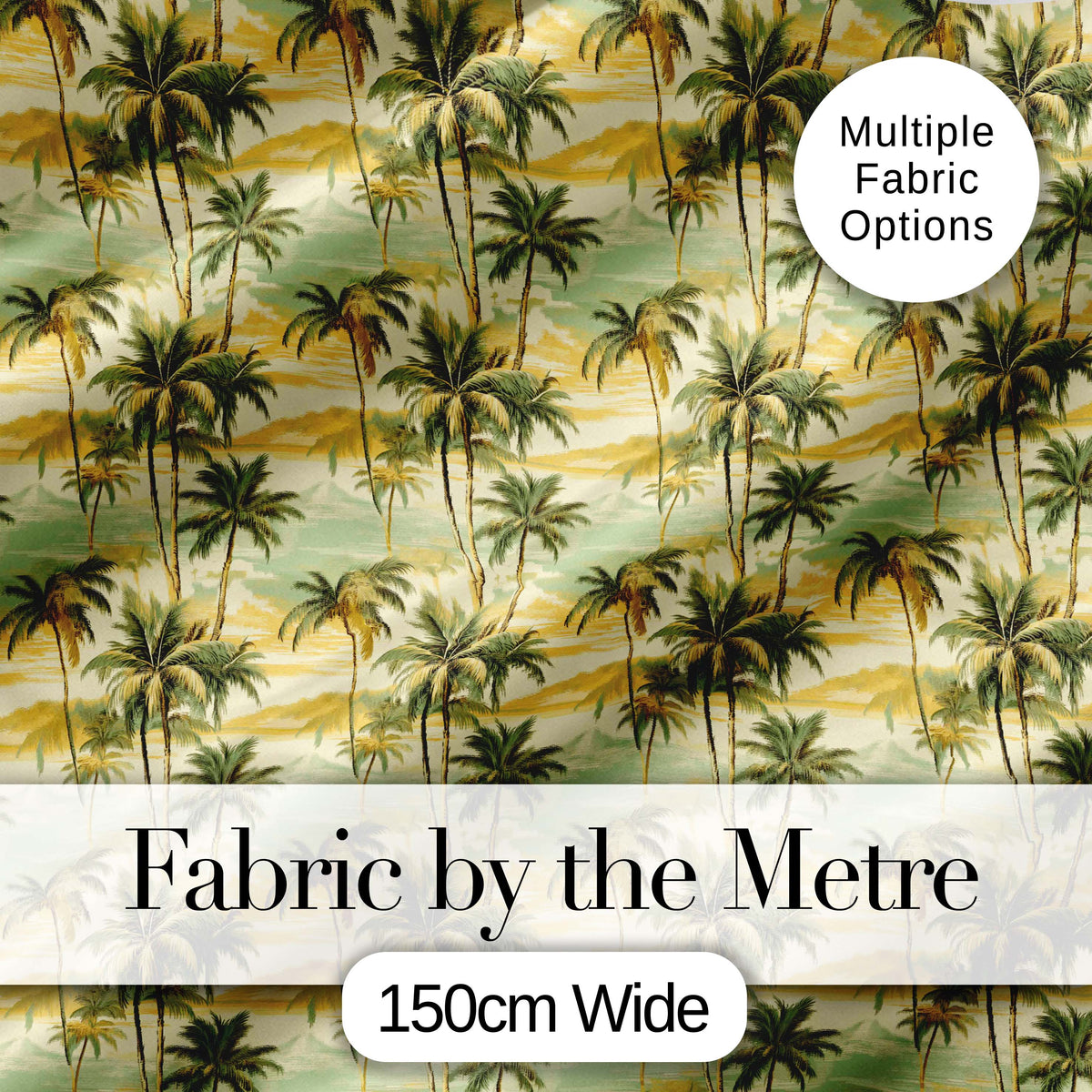 Tropical Island Palm Sunset Coastal Seamless Pattern Digital Print Fabric by the Metre UK Sewing Quilting Textile