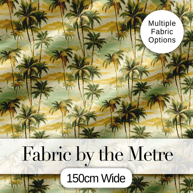 Tropical Island Palm Sunset Coastal Seamless Pattern Digital Print Fabric by the Metre UK Sewing Quilting Textile