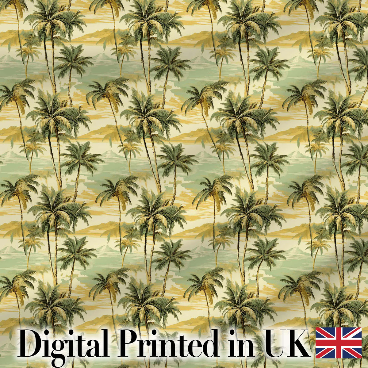 Tropical Island Palm Sunset Coastal Seamless Pattern Digital Print Fabric by the Metre UK Sewing Quilting Textile