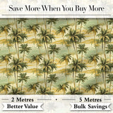 Tropical Island Palm Sunset Coastal Seamless Pattern Digital Print Fabric by the Metre UK Sewing Quilting Textile