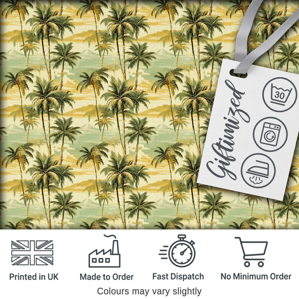 Tropical Island Palm Sunset Coastal Seamless Pattern Digital Print Fabric by the Metre UK Sewing Quilting Textile