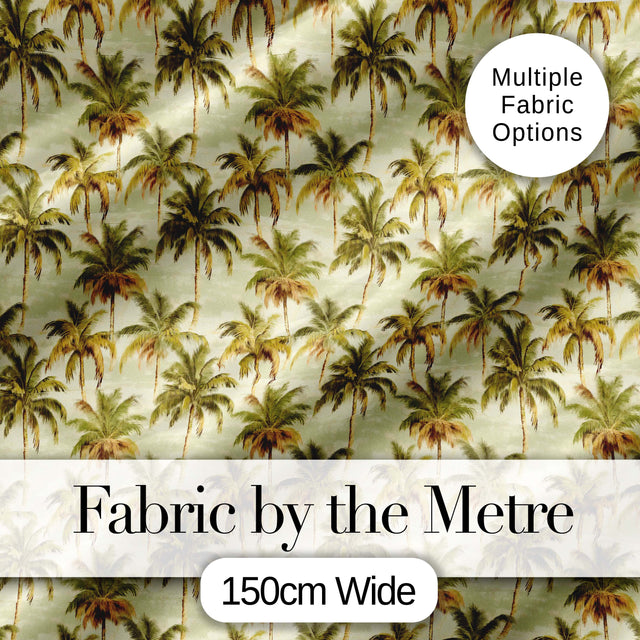 Muted Green Palm Tree Tropical Vintage Seamless Pattern Digital Print Fabric by the Metre UK Sewing Quilting Textile
