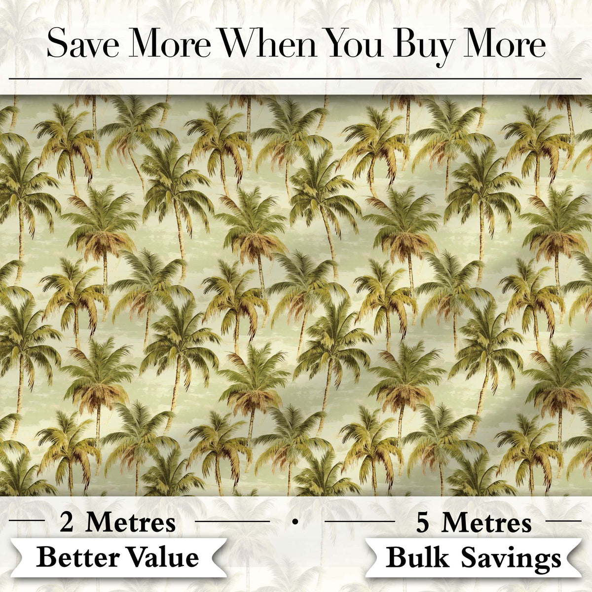 Muted Green Palm Tree Tropical Vintage Seamless Pattern Digital Print Fabric by the Metre UK Sewing Quilting Textile