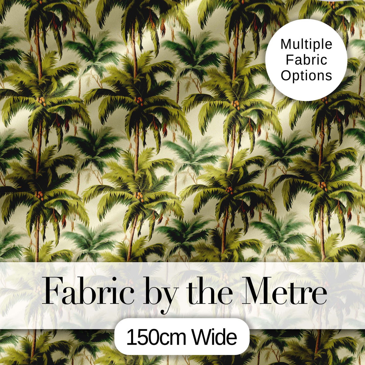 Tropical Coconut Palm Tree Vintage Seamless Pattern Digital Print Fabric by the Metre UK Sewing Quilting Textile
