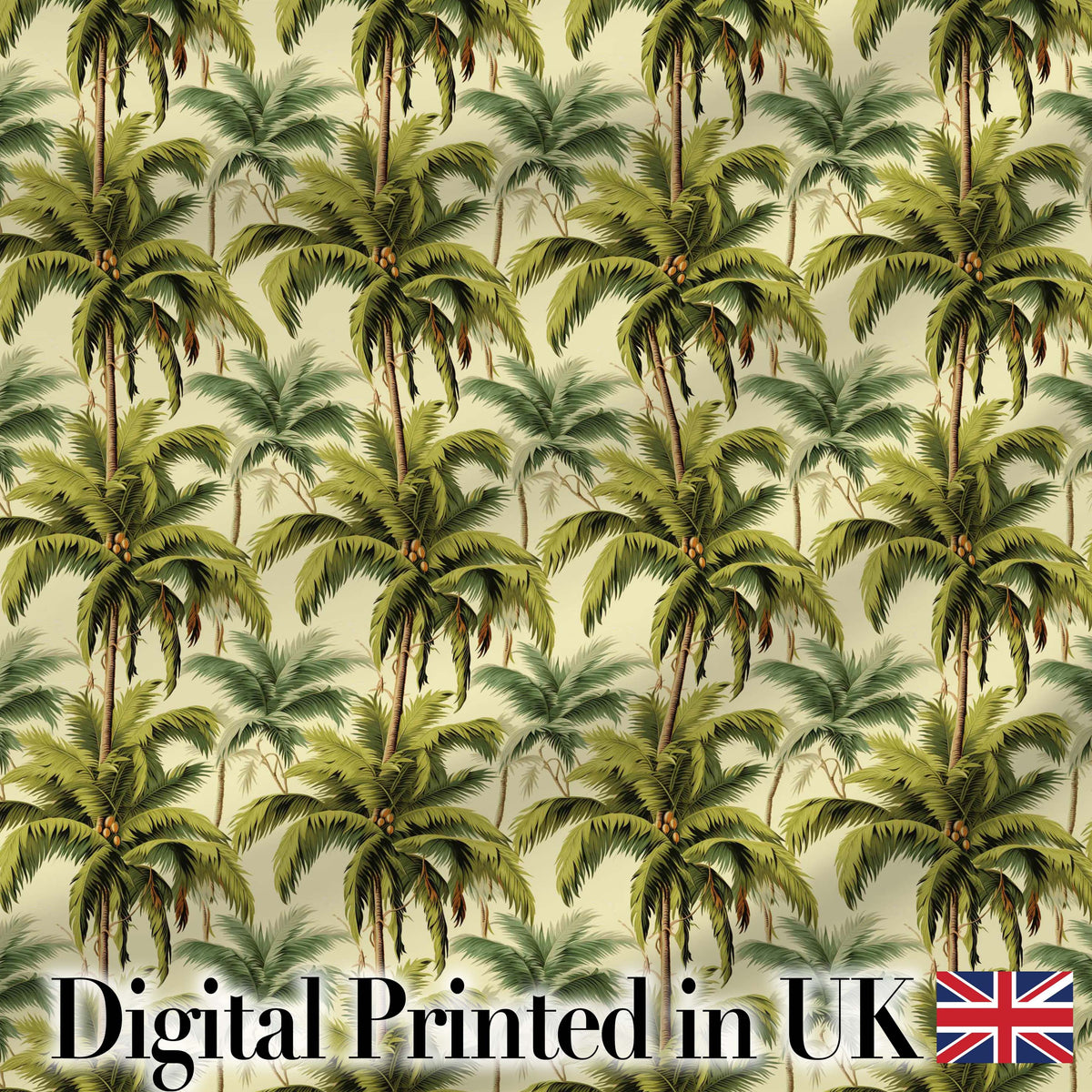 Tropical Coconut Palm Tree Vintage Seamless Pattern Digital Print Fabric by the Metre UK Sewing Quilting Textile