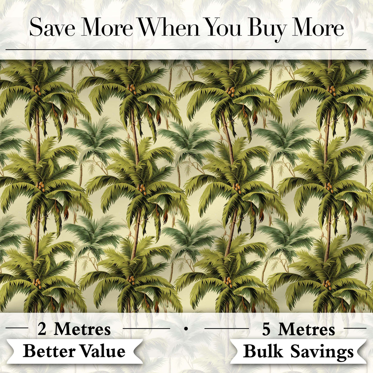 Tropical Coconut Palm Tree Vintage Seamless Pattern Digital Print Fabric by the Metre UK Sewing Quilting Textile