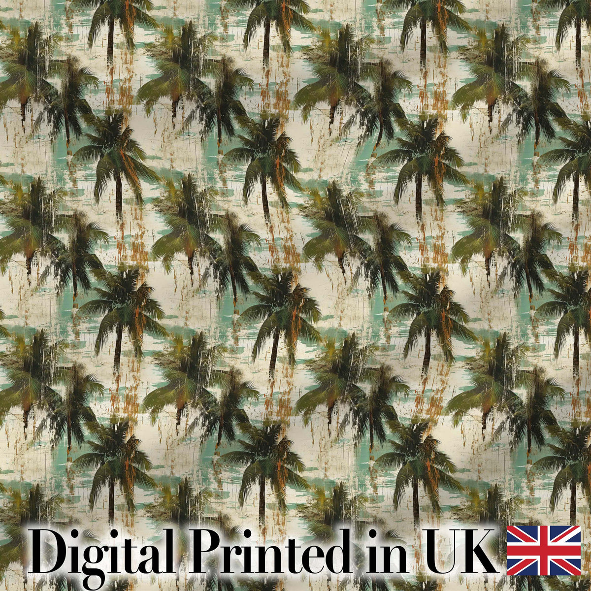 Grunge Coastal Palm Tree Artistic Seamless Pattern Digital Print Fabric by the Metre UK Sewing Quilting Textile