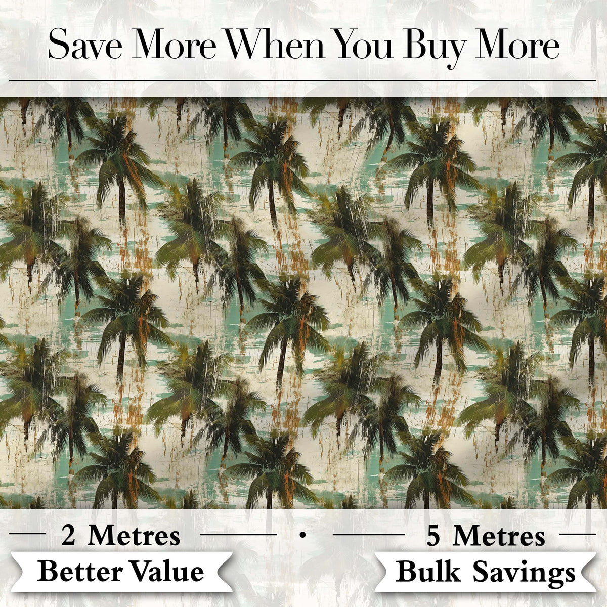 Grunge Coastal Palm Tree Artistic Seamless Pattern Digital Print Fabric by the Metre UK Sewing Quilting Textile