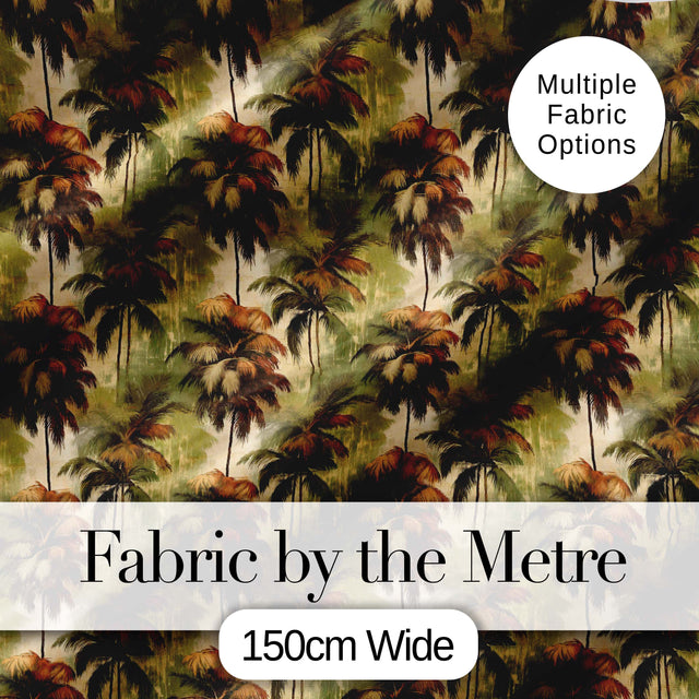 Vintage Warm Tone Palm Jungle Seamless Pattern Digital Print Fabric by the Metre UK Sewing Quilting Textile